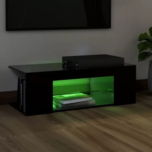  fekete TV-szekrény LED lámpákkal 90 x 39 x 30 cm