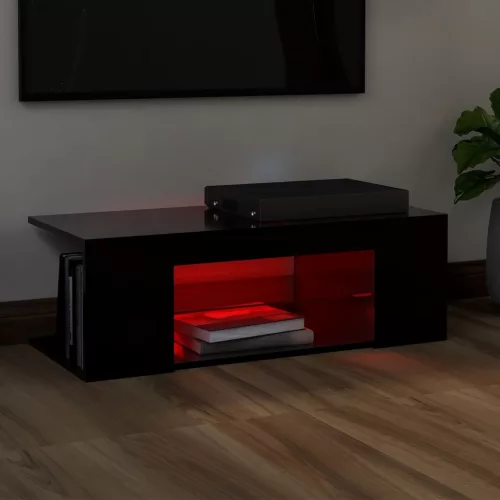  fekete TV-szekrény LED lámpákkal 90 x 39 x 30 cm