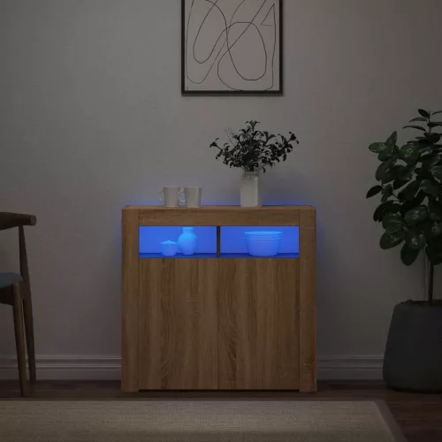  sonoma tölgy színű tálalószekrény LED-világítással 80x35x75 cm