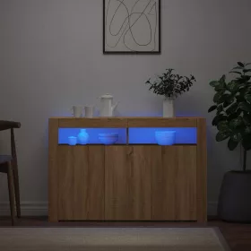    sonoma tölgy színű tálalószekrény LED-ekkel 115,5 x 30 x 75 cm