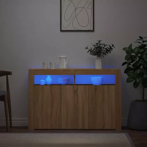  sonoma tölgy színű tálalószekrény LED-ekkel 115,5 x 30 x 75 cm