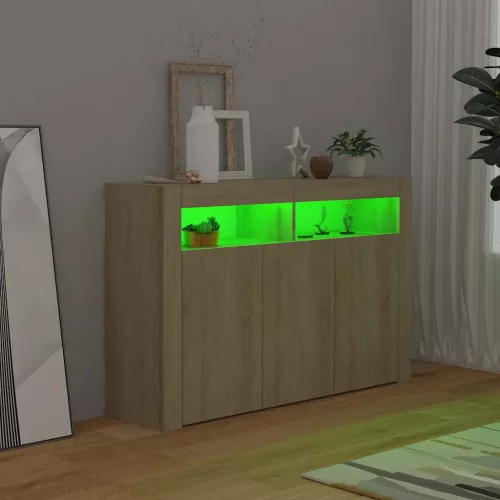  sonoma tölgy színű tálalószekrény LED-ekkel 115,5 x 30 x 75 cm