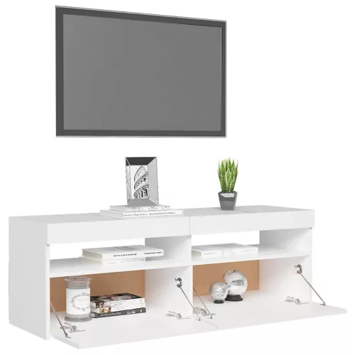  fehér TV-szekrény LED-lámpákkal 120 x 35 x 40 cm