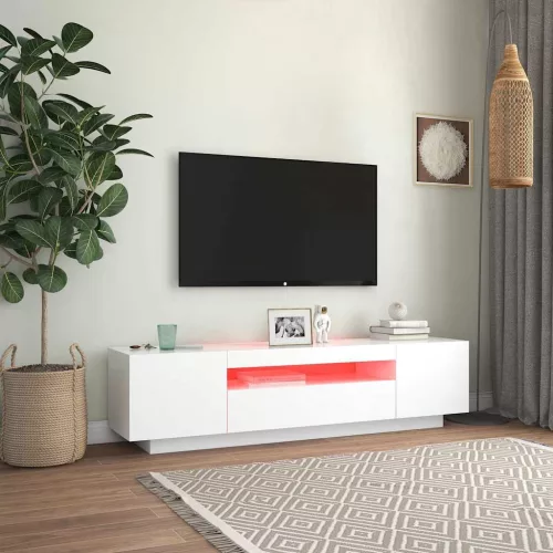  fehér TV-szekrény LED-lámpákkal 160 x 35 x 40 cm