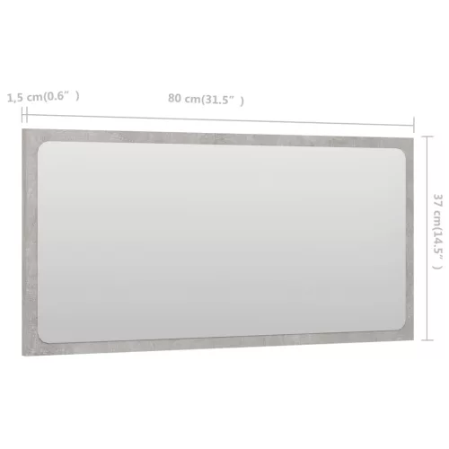  betonszürke LED-es forgácslap fürdőszobatükör 80 x 1,5 x 37 cm
