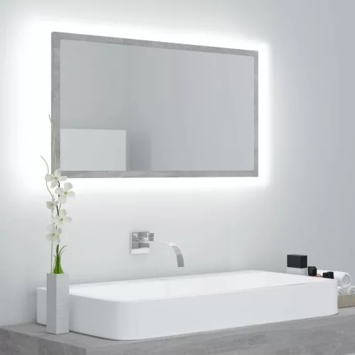  betonszürke akril LED-es fürdőszobatükör 80x8,5x37 cm