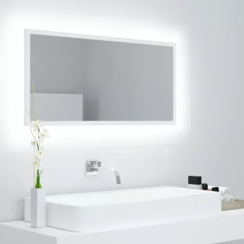  fehér akril LED-es fürdőszobai tükör 90 x 8,5 x 37 cm