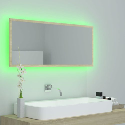 sonoma tölgy akril LED-es fürdőszobai tükör 100x8,5x37 cm