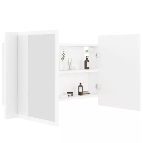  fehér akril LED-es fürdőszobaszekrény tükörrel 80x12x45 cm