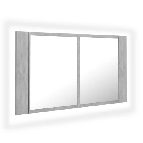  betonszürke akril LED-es tükrös fürdőszobaszekrény 80x12x45 cm