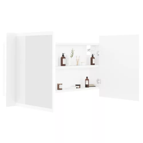  fehér akril LED-es fürdőszobaszekrény tükörrel 90x12x45 cm