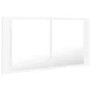  fehér akril LED-es fürdőszobaszekrény tükörrel 90x12x45 cm