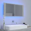  betonszürke akril LED-es tükrös fürdőszobaszekrény 90x12x45 cm