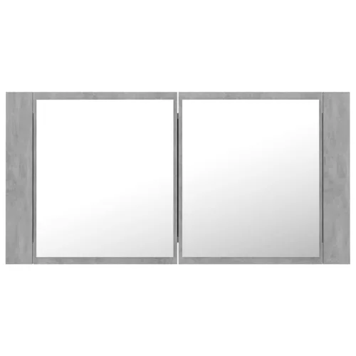  betonszürke akril LED-es tükrös fürdőszobaszekrény 90x12x45 cm