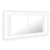  fehér akril LED-es fürdőszobaszekrény tükörrel 100 x 12 x 45 cm