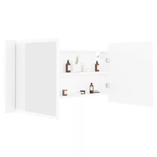  fehér akril LED-es fürdőszobaszekrény tükörrel 100 x 12 x 45 cm