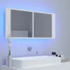  fehér akril LED-es fürdőszobaszekrény tükörrel 100 x 12 x 45 cm