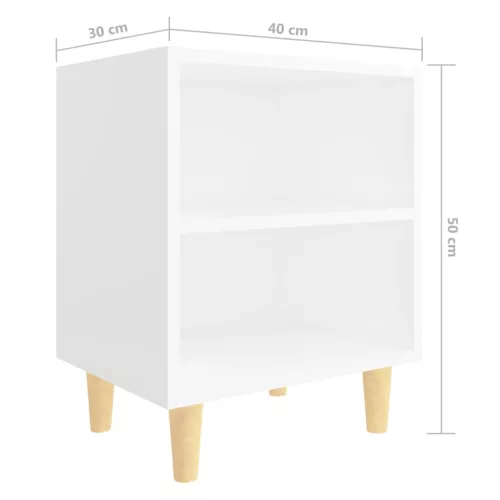  fehér éjjeliszekrény tömör fa lábakkal 40 x 30 x 50 cm