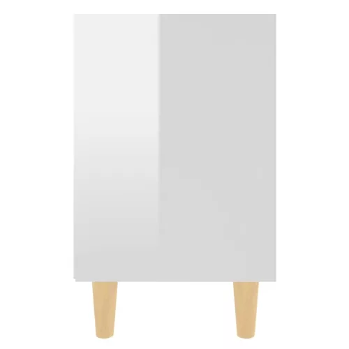  2 db magasfényű fehér éjjeliszekrény fa lábakkal 40x30x50 cm