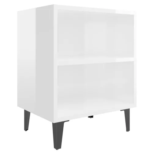  2 db magasfényű fehér éjjeliszekrény fém lábakkal 40x30x50 cm