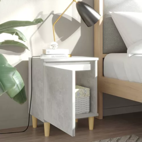  2 db betonszürke éjjeliszekrény tömör fa lábakkal 40x30x50 cm