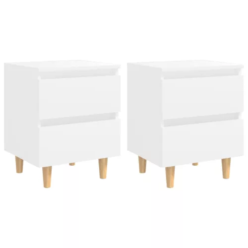  2 db fehér éjjeliszekrény tömör fenyőfa lábakkal 40x35x50 cm