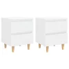  2 db magasfényű fehér éjjeliszekrény fenyő lábbakkal 40x35x50cm