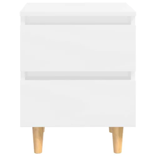  2 db magasfényű fehér éjjeliszekrény fenyő lábbakkal 40x35x50cm