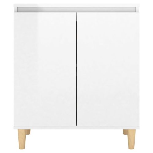  magasfényű fehér tálalószekrény tömör falábakkal 60x35x70 cm