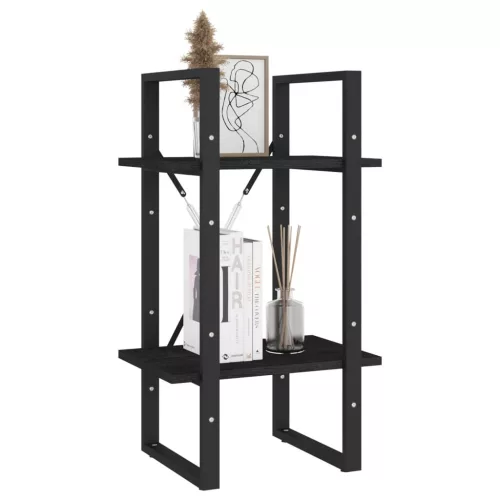  kétszintes fekete tömör fenyőfa könyvszekrény 40 x 30 x 70 cm