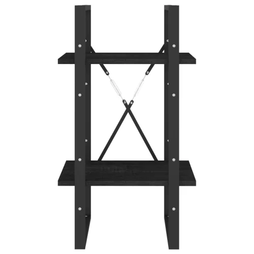  kétszintes fekete tömör fenyőfa könyvszekrény 40 x 30 x 70 cm