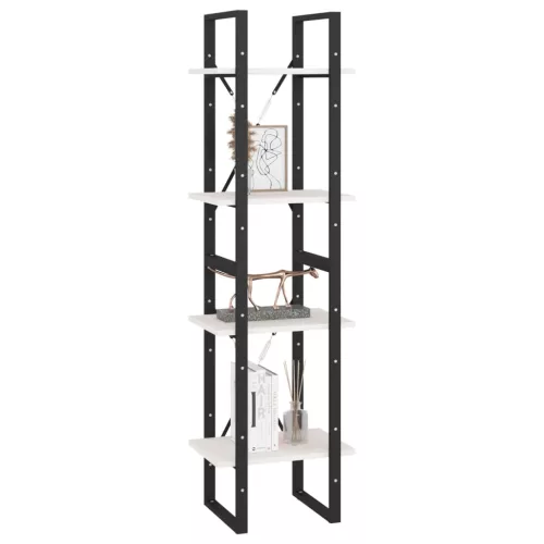  négyszintes fehér tömör fenyőfa könyvszekrény 40 x 30 x 140 cm