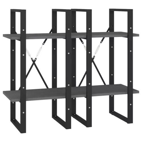  négyszintes szürke tömör fenyőfa könyvszekrény 40 x 30 x 140 cm