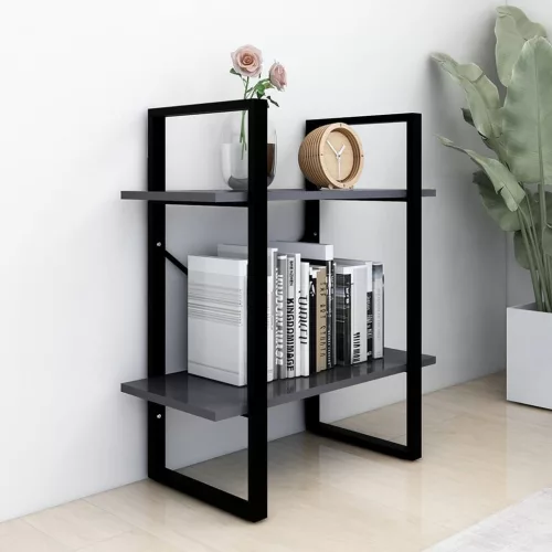  kétszintes szürke szerelt fa könyvszekrény 60 x 30 x 70 cm