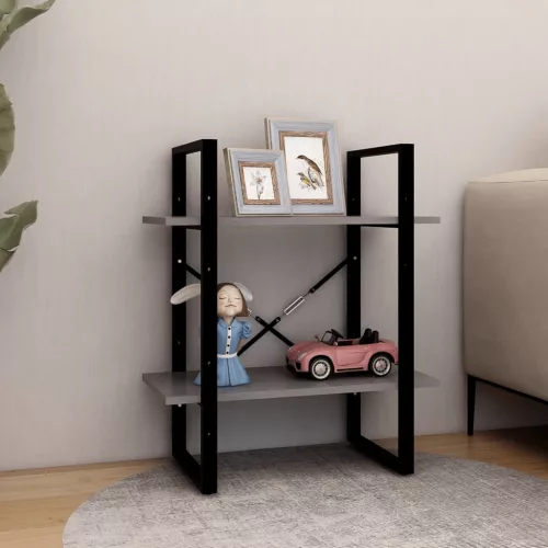  kétszintes szürke tömör fenyőfa könyvszekrény 60 x 30 x 70 cm