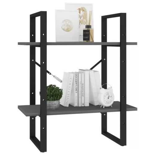  kétszintes szürke tömör fenyőfa könyvszekrény 60 x 30 x 70 cm