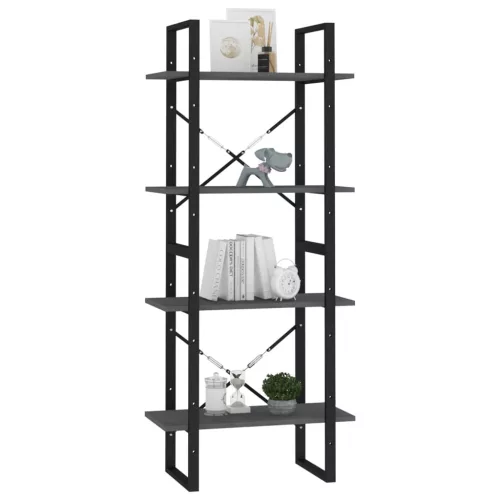  négyszintes szürke tömör fenyőfa könyvszekrény 60 x 30 x 140 cm