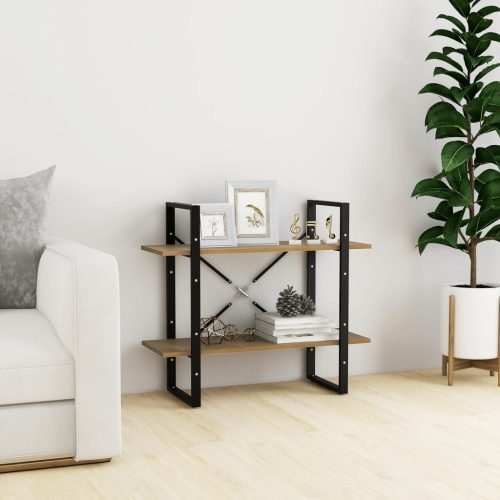  kétszintes barna tömör fenyőfa könyvszekrény 80 x 30 x 70 cm