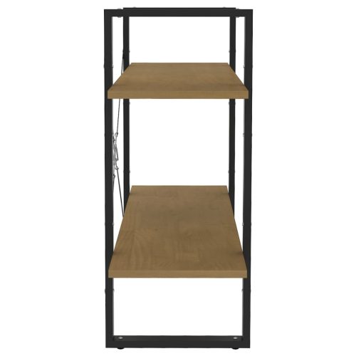  kétszintes barna tömör fenyőfa könyvszekrény 80 x 30 x 70 cm