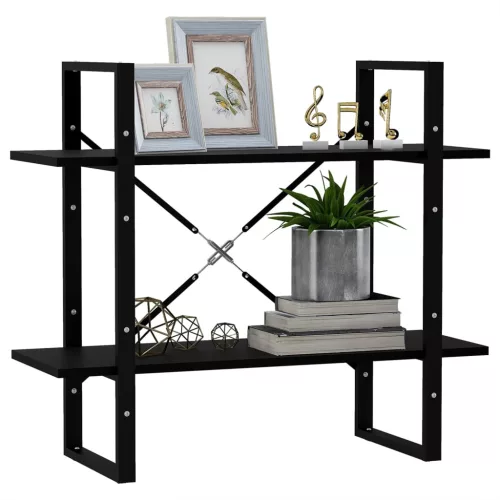  kétszintes fekete tömör fenyőfa könyvszekrény 80 x 30 x 70 cm