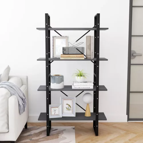  négyszintes szürke tömör fenyőfa könyvszekrény 80 x 30 x 140 cm