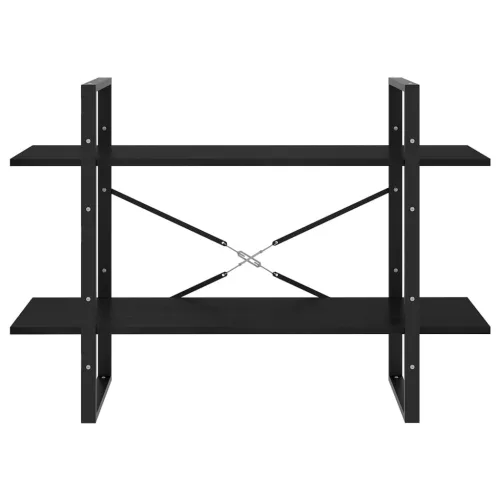  2-szintes fekete tömör fenyőfa könyvszekrény 100 x 30 x 70 cm