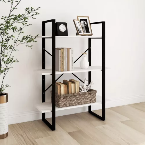  háromszintes fehér tömör fenyőfa könyvszekrény 80 x 30 x 105 cm