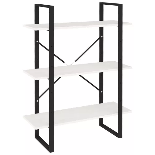  háromszintes fehér tömör fenyőfa könyvszekrény 80 x 30 x 105 cm