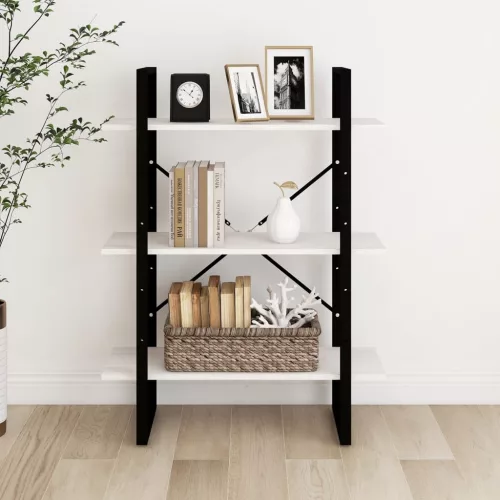  háromszintes fehér tömör fenyőfa könyvszekrény 80 x 30 x 105 cm