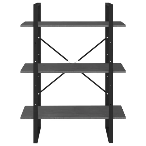  háromszintes szürke tömör fenyőfa könyvszekrény 80x30x105 cm