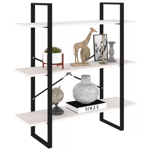  háromszintes fehér tömör fenyőfa könyvszekrény 100x30x105 cm