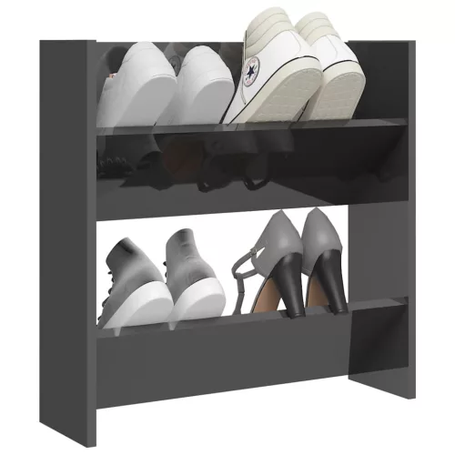  magasfényű szürke szerelt fa fali cipősszekrény 60 x 18 x 60 cm