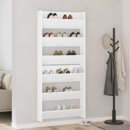  2 db fehér forgácslap fali cipősszekrény 80 x 18 x 90 cm