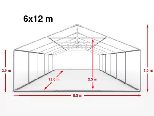 TP 6x12m erősített rendezvénysátor, PE 550 - fehér